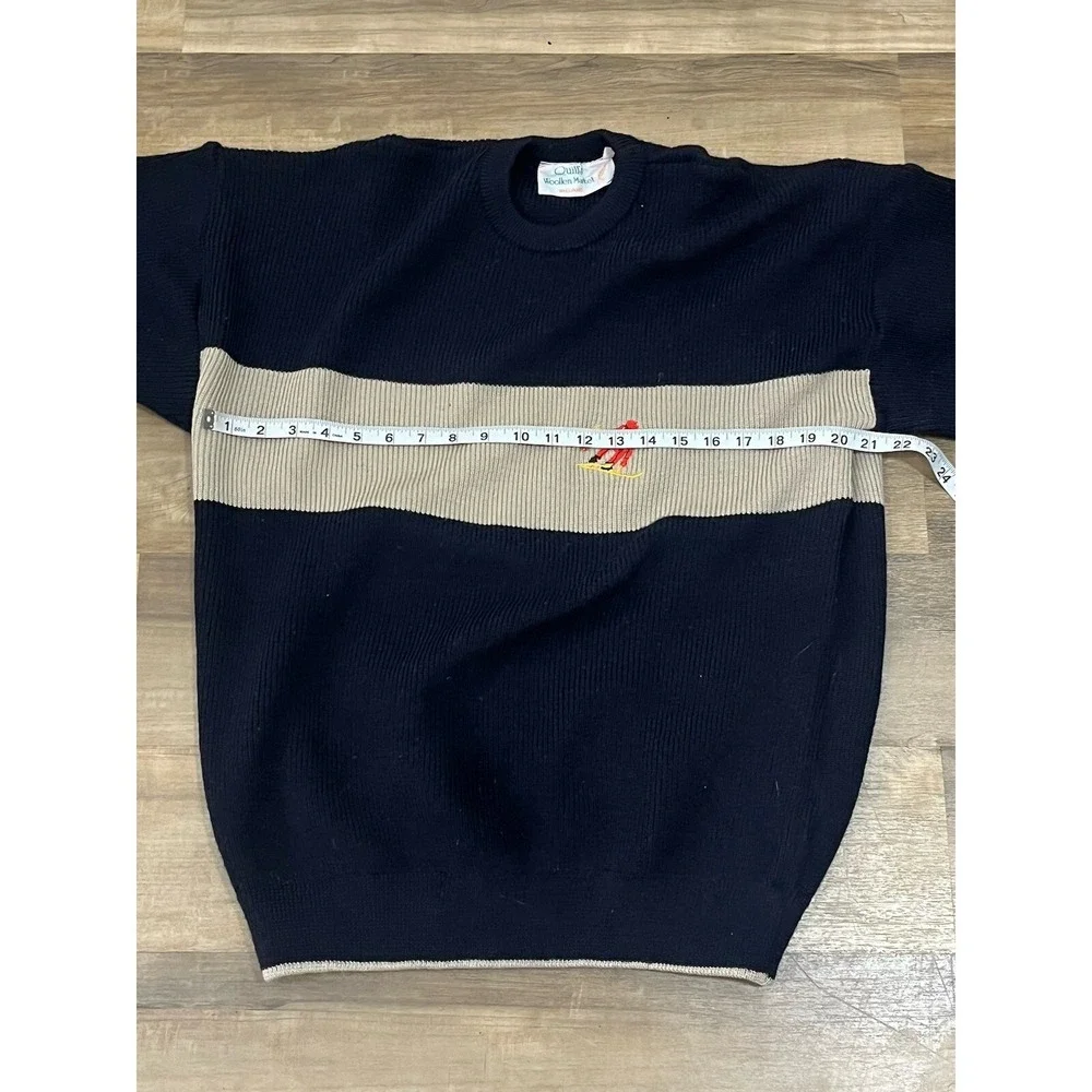 Quill's Woolen Market Men's Large Navy / Beige Sweater 100% Wool Ski Skier Image